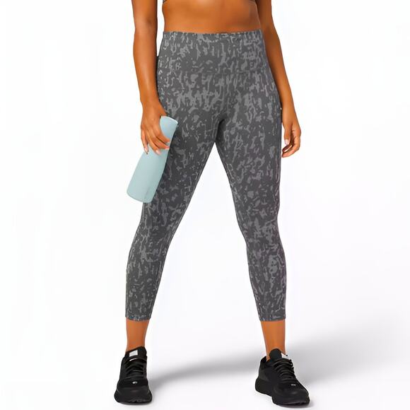 Lululemon Wunder Train Camo High Rise Tights Leggings 25" Asphalt Grey Size 4 - Picture 1 of 9